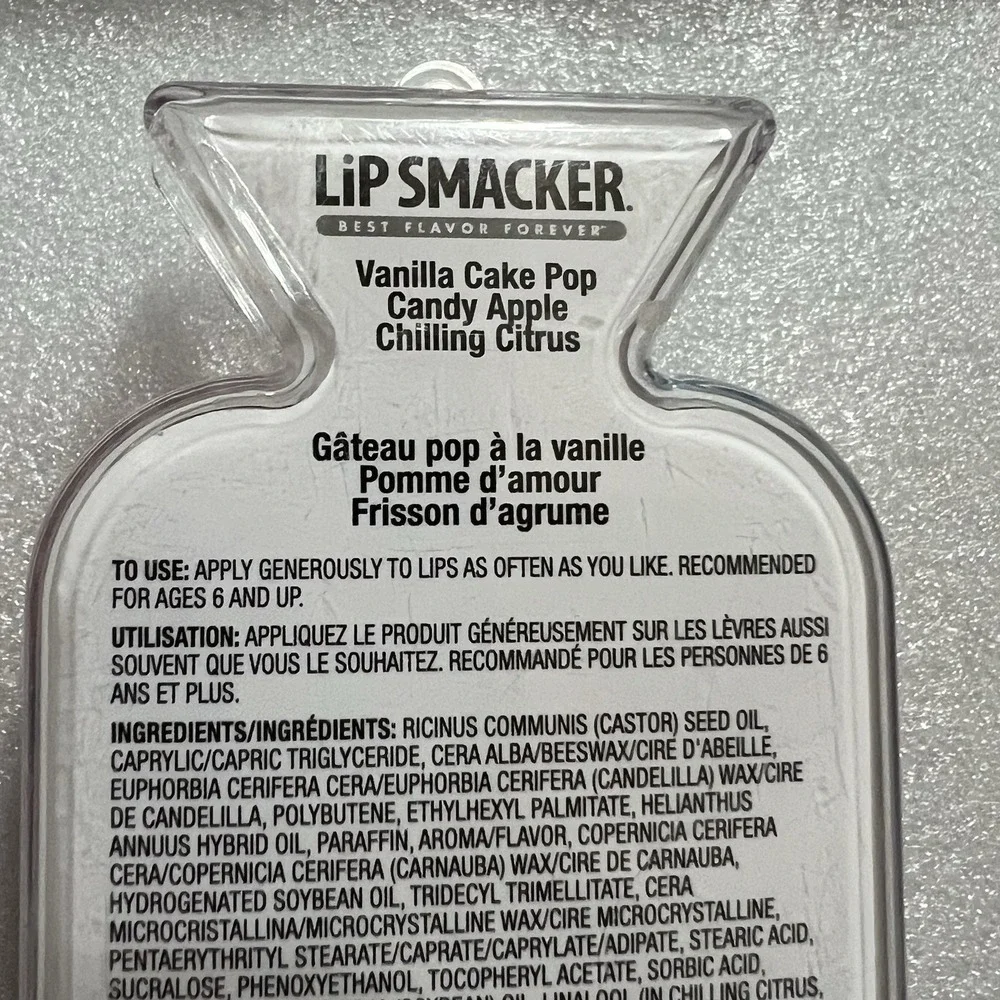 Lip Smacker Ornament Lip Balm Trio-Vanilla Cake Pop Candy Apple & Chillin Citrus